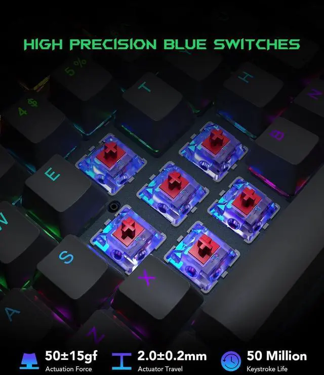 Alt view image 7 of 7 - Black Shark RGB Mechanical Gaming Keyboard LED Backlit Wired Keyboard with Red Switches, Fully Programmable, Anti-Ghosting 104 Keys for Desktop PC, Sixgill K2