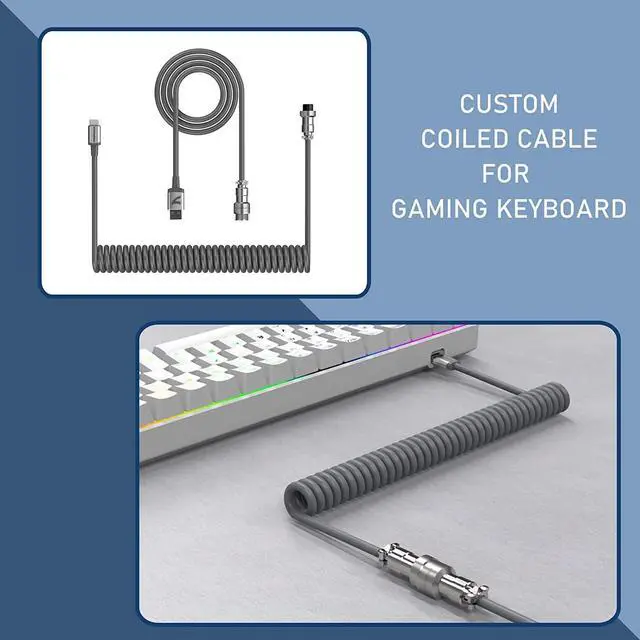 Alt view image 6 of 7 - Coiled Keyboard Cable for Gaming Custom Keyboard,Double-Sleeved Coiled USB C Cable with Detachable Metal Aviator,USB A To Type C&Type C To Type C for Mechanical Keybaord,Printer,Phone,Ipad,Xbox-Grey