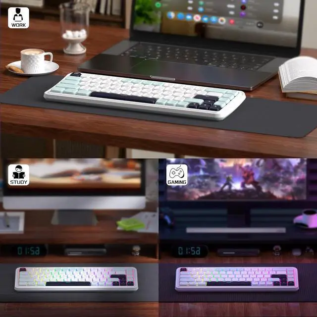 Alt view image 4 of 7 - MageGee 60% Slim Wireless Creamy Mechanical Keyboard,Moon68 RGB Backlit Gaming Keyboard,Quiet 2.4G/BT5.0/USB-C Blue Tooth 68Keys with Short Red Switches for PC MAC Xbox(Sky Blue)