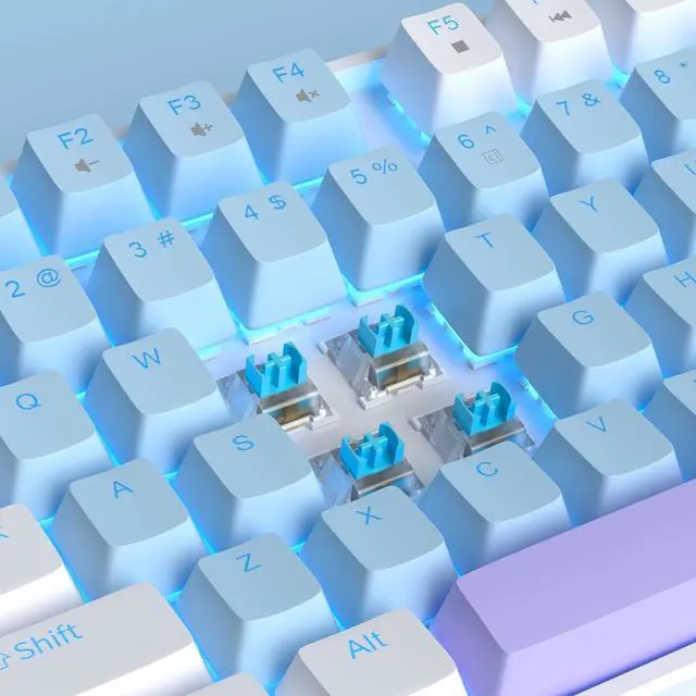 Alt view image 2 of 7 - MageGee 75% Mechanical Gaming Keyboard, Blue Switch, LED Blue Backlit, 87 Keys Compact TKL Wired Keyboards for Windows Laptop PC Gamer - Blue/White
