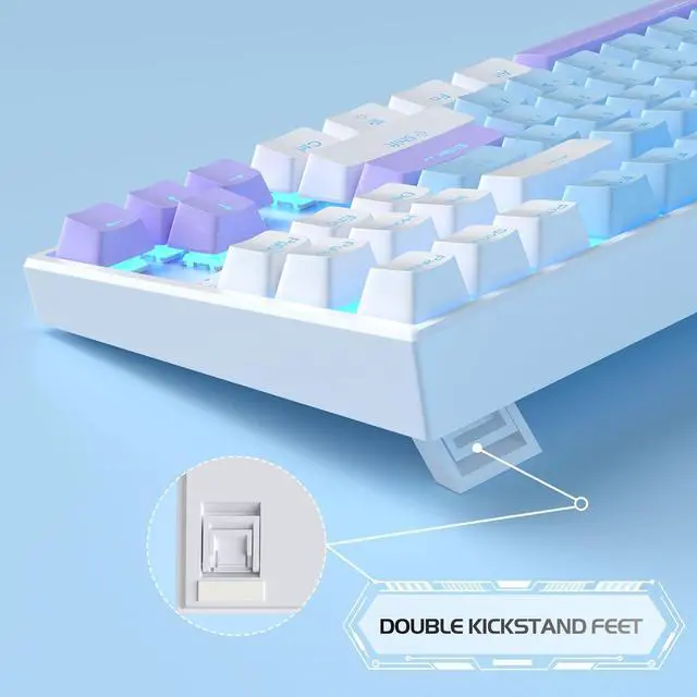 Alt view image 4 of 7 - MageGee 75% Mechanical Gaming Keyboard, Blue Switch, LED Blue Backlit, 87 Keys Compact TKL Wired Keyboards for Windows Laptop PC Gamer - Blue/White