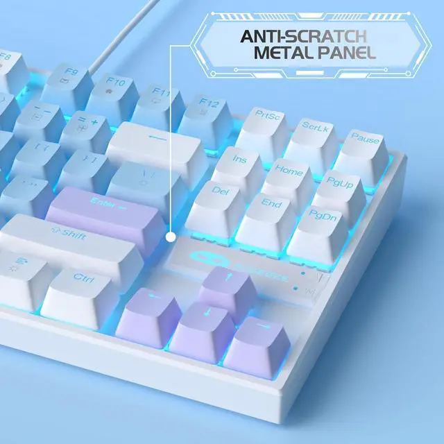 Alt view image 7 of 7 - MageGee 75% Mechanical Gaming Keyboard, Blue Switch, LED Blue Backlit, 87 Keys Compact TKL Wired Keyboards for Windows Laptop PC Gamer - Blue/White