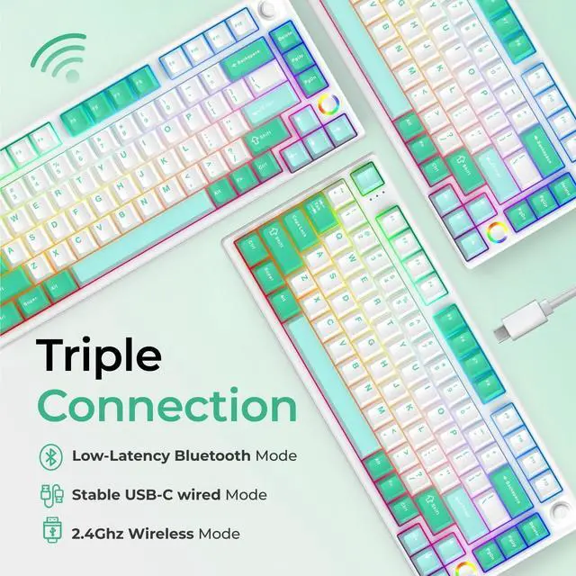 Alt view image 2 of 6 - KEYMECHER KS75T 75% Mechanical Keyboard with Volume Knob, Tri-Mode Hot Swappable Gaming Keyboard, RGB Backlit, Bluetooth, 2.4G Connection with Silver Switches