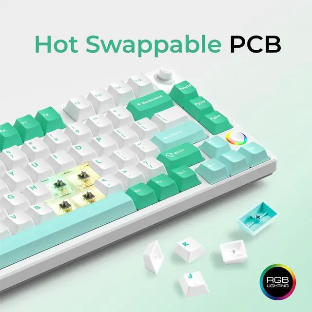 Alt view image 4 of 6 - KEYMECHER KS75T 75% Mechanical Keyboard with Volume Knob, Tri-Mode Hot Swappable Gaming Keyboard, RGB Backlit, Bluetooth, 2.4G Connection with Silver Switches