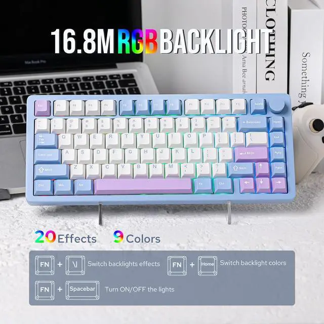 Alt view image 5 of 7 - Blade75 Wireless Aluminum Mechanical Gaming Keyboard, BT5.0/2.4GHz/USB-C Hot Swappable Custom Creamy Keyboard with 4000mAh Battery, Knob, RGB Backlit, NKRO for Win/Mac/Games/Office (Blue)