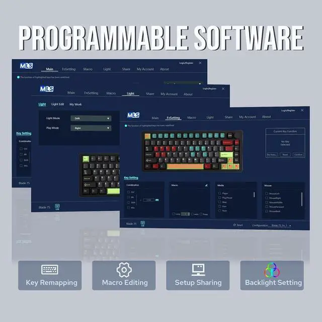 Alt view image 7 of 7 - Blade75 Wireless Aluminum Mechanical Gaming Keyboard, BT5.0/2.4GHz/USB-C Hot Swappable Custom Creamy Keyboard with 4000mAh Battery, Knob, RGB Backlit, NKRO for Win/Mac/Games/Office (Blue)