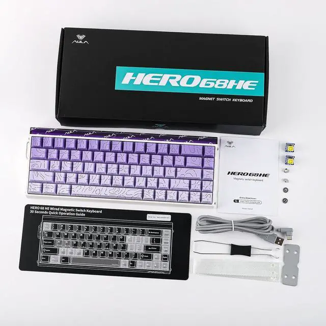 Alt view image 7 of 7 - EPOMAKER Aula Hero 68 HE Wired Magnetic Gaming Keyboard, 0.01mm Adjustable Actuation, Rapid Hall Effect Switch, 8kHz Polling, 5-Layer Sound Dampening, RGB Box & Backlight (Purple)