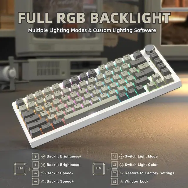 Alt view image 6 of 7 - ATTACK SHARK K85 Rapid Trigger 75% Wired Mechanical Gaming Keyboard Gasket with Hot Swapped Adjustable Actuation Magnetic Switch Programmable Knob TKL RGB Backlit PBT Keycaps for Win Mac Gamer(Gray)