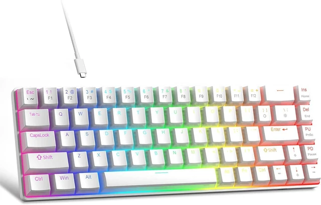 Main image of MageGee Portable 60% Mechanical Gaming Keyboard, Red Switch, PBT Pudding Keycaps RGB Backlit Compact 68 Keys Mini Wired Office Keyboard for Windows Laptop PC - White