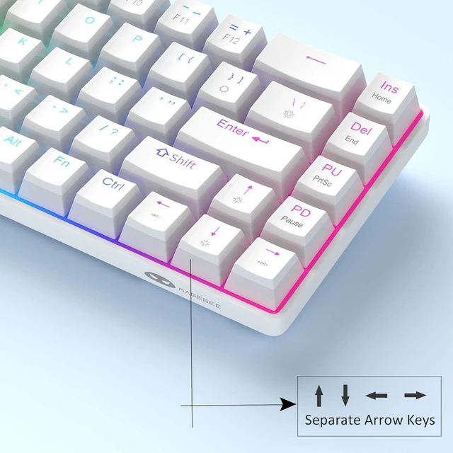 Alt view image 3 of 7 - MageGee Portable 60% Mechanical Gaming Keyboard, Red Switch, PBT Pudding Keycaps RGB Backlit Compact 68 Keys Mini Wired Office Keyboard for Windows Laptop PC - White