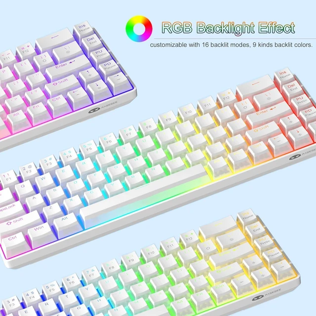 Alt view image 5 of 7 - MageGee Portable 60% Mechanical Gaming Keyboard, Red Switch, PBT Pudding Keycaps RGB Backlit Compact 68 Keys Mini Wired Office Keyboard for Windows Laptop PC - White