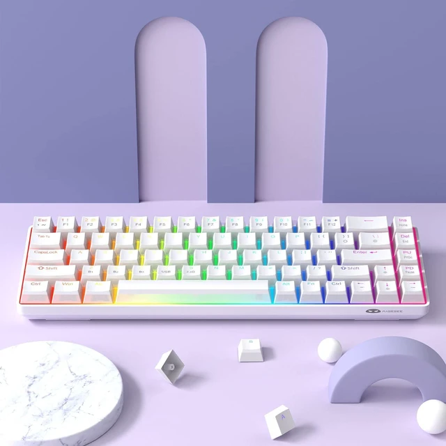 Alt view image 7 of 7 - MageGee Portable 60% Mechanical Gaming Keyboard, Red Switch, PBT Pudding Keycaps RGB Backlit Compact 68 Keys Mini Wired Office Keyboard for Windows Laptop PC - White