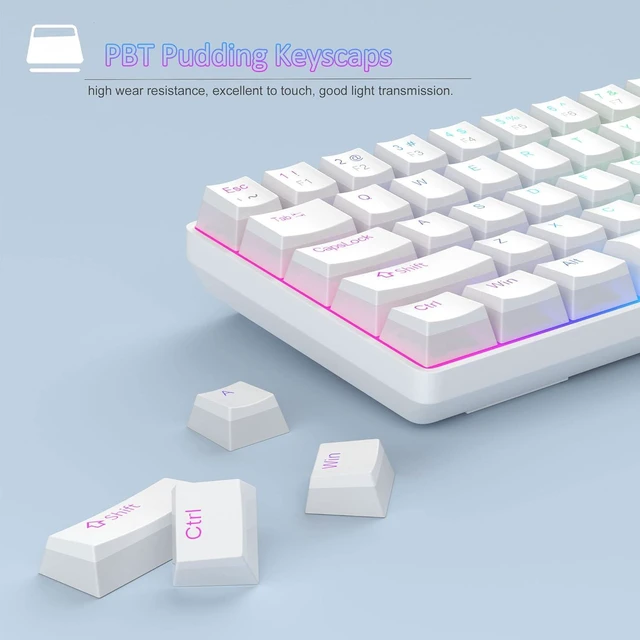 Alt view image 4 of 7 - MageGee Portable 60% Mechanical Gaming Keyboard, Red Switch, PBT Pudding Keycaps RGB Backlit Compact 68 Keys Mini Wired Office Keyboard for Windows Laptop PC - White