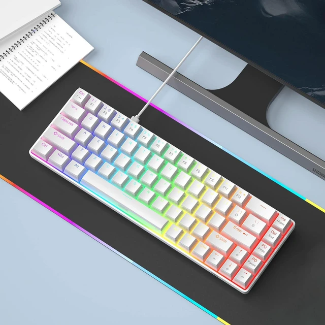 Alt view image 6 of 7 - MageGee Portable 60% Mechanical Gaming Keyboard, Red Switch, PBT Pudding Keycaps RGB Backlit Compact 68 Keys Mini Wired Office Keyboard for Windows Laptop PC - White
