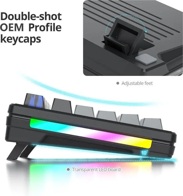 Alt view image 5 of 6 - Owpkeenthy 75% Gasket Mounted Mechanical Gaming Keyboard Hot Swappable, Wired 87 Keys South-Facing RGB Keyboard with Quiet Linear White Switch Cherry Keycaps for Win mac (Black)