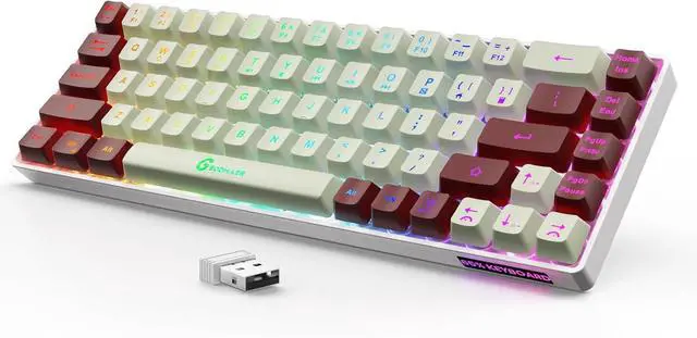 Main image of 65% Wireless Gaming Keyboard: LED Backlit, 68 Keys, Ultra-Compact, Anti-ghosting, No-Conflict Wireless Keyboard for PC Laptop Windows Gamer(White-Red)