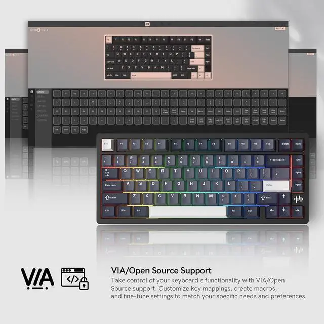 Alt view image 3 of 6 - Womier RD75 Pro 75% Wireless Gaming Keyboard, Quick Release Aluminum Keyboard, QMK/VIA Tri-Mode Mechanical Key Board Custom Hot Swappable with RGB Creamy for Windows/Mac/PC (Black)