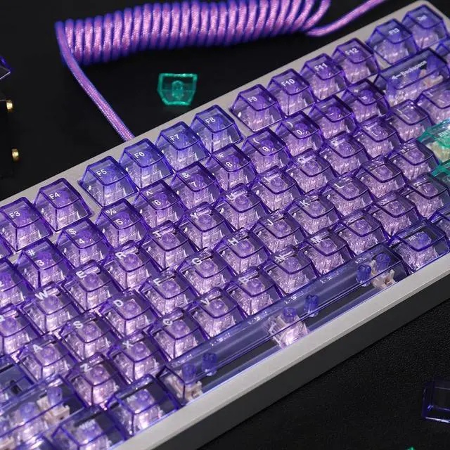 Alt view image 2 of 7 - Crystal Clear Keycaps Set, 156 Keys Cherry Profile Purple Transparent Keycap, Shine Through Keyboard caps for 60% 65% 75% 100% Backlit Mx Switches Mechanical Gaming Keyboard