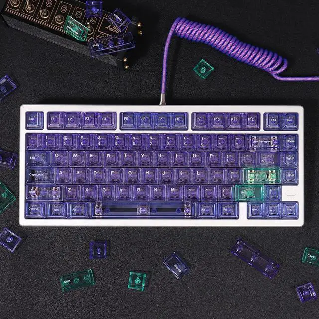 Alt view image 3 of 7 - Crystal Clear Keycaps Set, 156 Keys Cherry Profile Purple Transparent Keycap, Shine Through Keyboard caps for 60% 65% 75% 100% Backlit Mx Switches Mechanical Gaming Keyboard