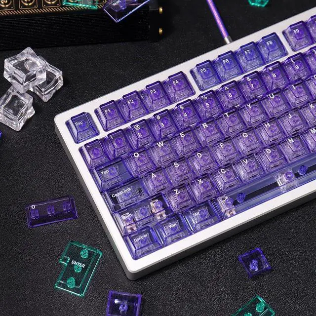 Alt view image 4 of 7 - Crystal Clear Keycaps Set, 156 Keys Cherry Profile Purple Transparent Keycap, Shine Through Keyboard caps for 60% 65% 75% 100% Backlit Mx Switches Mechanical Gaming Keyboard
