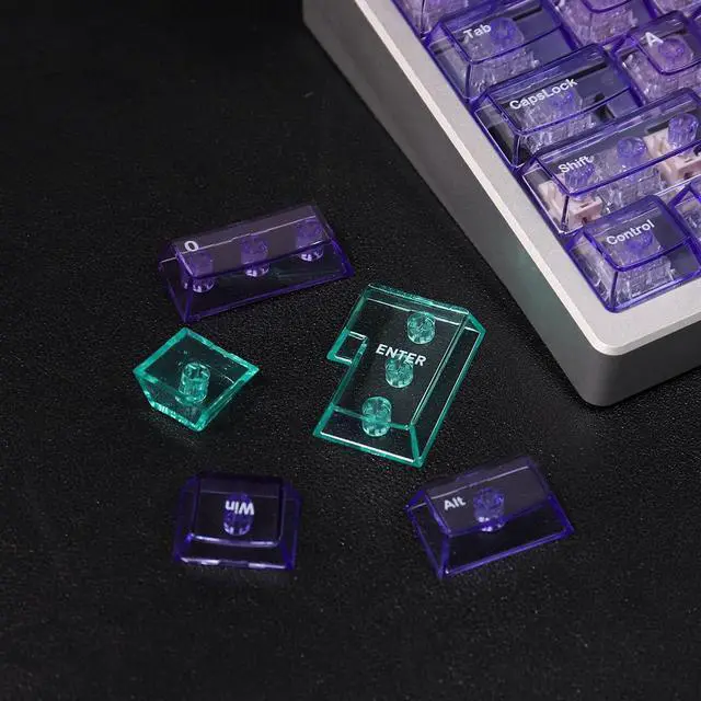 Alt view image 5 of 7 - Crystal Clear Keycaps Set, 156 Keys Cherry Profile Purple Transparent Keycap, Shine Through Keyboard caps for 60% 65% 75% 100% Backlit Mx Switches Mechanical Gaming Keyboard