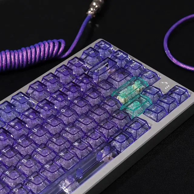 Alt view image 7 of 7 - Crystal Clear Keycaps Set, 156 Keys Cherry Profile Purple Transparent Keycap, Shine Through Keyboard caps for 60% 65% 75% 100% Backlit Mx Switches Mechanical Gaming Keyboard
