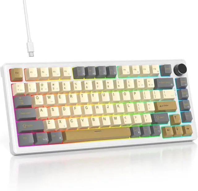 Main image of 75% Retro Mechanical Keyboard Gasket with Knob, Custom Wired Creamy Gaming Keyboard TKL 75 Percent Hot Swappable RGB Backlit, Pre-lubed Switch for Win/MAC PC LaptopShimmer/White Switch