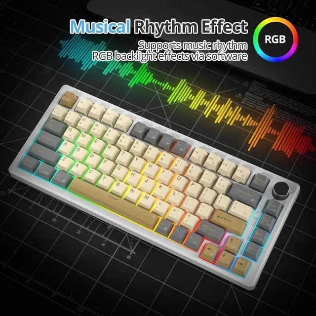 Alt view image 4 of 6 - 75% Retro Mechanical Keyboard Gasket with Knob, Custom Wired Creamy Gaming Keyboard TKL 75 Percent Hot Swappable RGB Backlit, Pre-lubed Switch for Win/MAC PC LaptopShimmer/White Switch