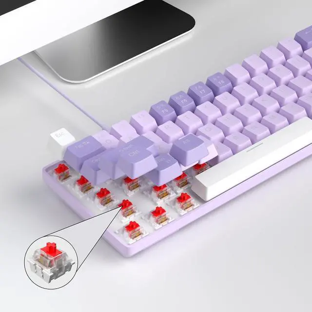 Alt view image 6 of 7 - MageGee Portable 60% Mechanical Gaming Keyboard, MK-Box LED White Backlit Compact 68 Keys Mini Wired Office Keyboard with Red Switch for Windows Laptop PC Mac - Violets