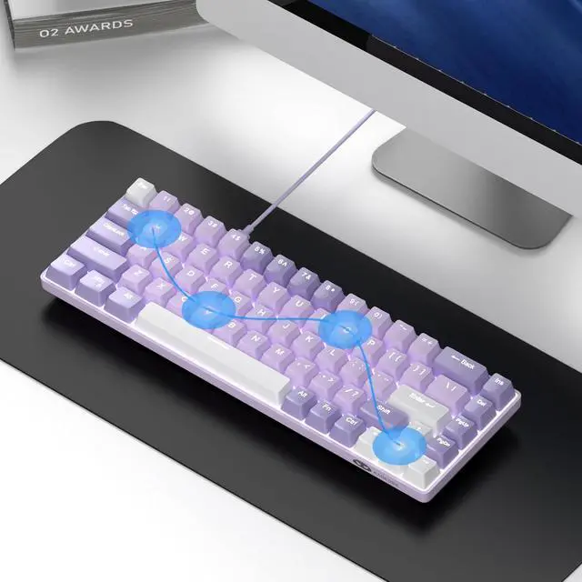 Alt view image 7 of 7 - MageGee Portable 60% Mechanical Gaming Keyboard, MK-Box LED White Backlit Compact 68 Keys Mini Wired Office Keyboard with Red Switch for Windows Laptop PC Mac - Violets