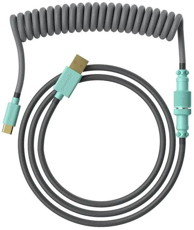 Main image of Ranked Coiled Keyboard Cable | Handcrafted Double-Sleeved Braided Cable | USB Type C to A | 5-Pin Aviator Connector for Custom Mechanical Gaming Keyboard | Support Fast Charge 20W (Dolch)