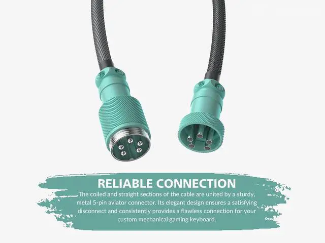 Alt view image 4 of 7 - Ranked Coiled Keyboard Cable | Handcrafted Double-Sleeved Braided Cable | USB Type C to A | 5-Pin Aviator Connector for Custom Mechanical Gaming Keyboard | Support Fast Charge 20W (Dolch)