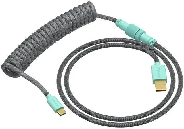 Alt view image 7 of 7 - Ranked Coiled Keyboard Cable | Handcrafted Double-Sleeved Braided Cable | USB Type C to A | 5-Pin Aviator Connector for Custom Mechanical Gaming Keyboard | Support Fast Charge 20W (Dolch)