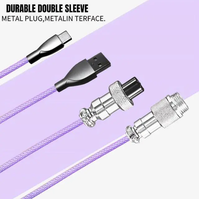 Alt view image 4 of 6 - USB C Coiled Keyboard Cable - Gaming Keyboard Coil Cord ,Custom Type Braided Mechanical Keyboard Cable With Detachable Metal Aviator Wire, 1.5M USB-C to USB-A, Computer Decoration Keyboard Wire Purple
