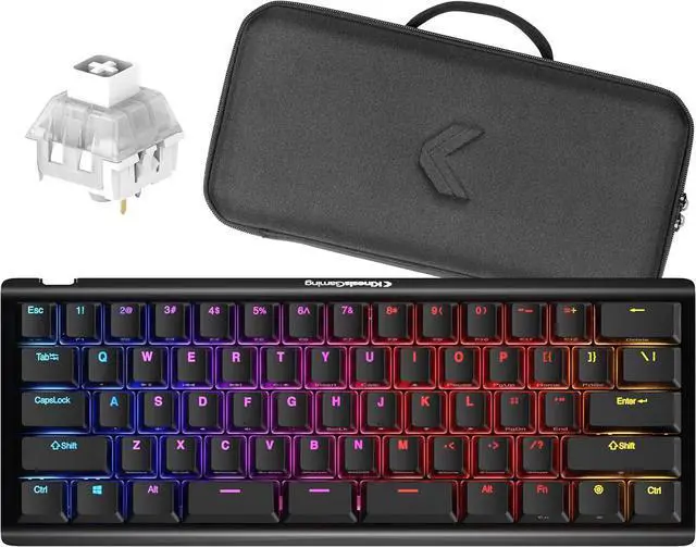 Main image of KINESIS Gaming TKO Mechanical Keyboard | Clicky White Switches | 60% Layout | Split Spacebar | Hotswap | PBT Keycaps | Aluminum Body | SF Shock Limited Edition Travel Case