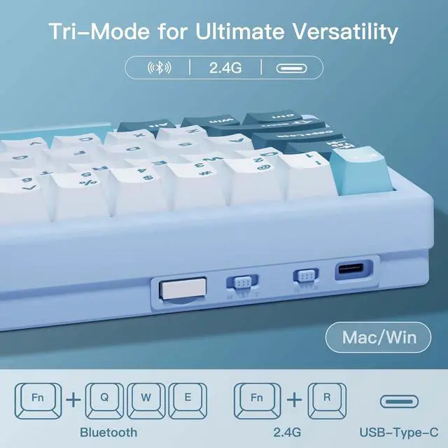 Alt view image 5 of 7 - BOYI GMK67 65% Mechanical Keyboard,Hot-Swappable BT5.0/2.4G/Type-C Tri-Mode Wireless RGB Gasket Mounted Customized South-Facing LED Kit Keyboard (Blue-White)