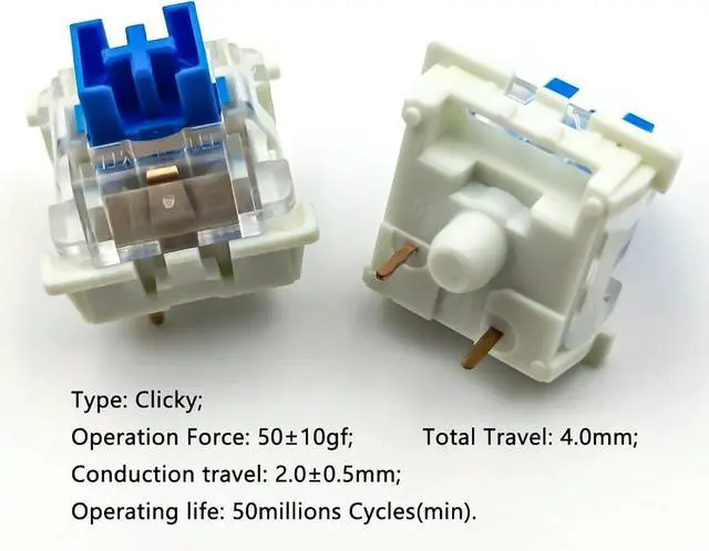 Alt view image 2 of 6 - Outemu(Gaote) Blue Switches for MX Mechanical Gaming Keyboard,3-Pin 50gf Clicky/RGB/DIY Replaceable/Dustproof Switches(Blue,108pcs)