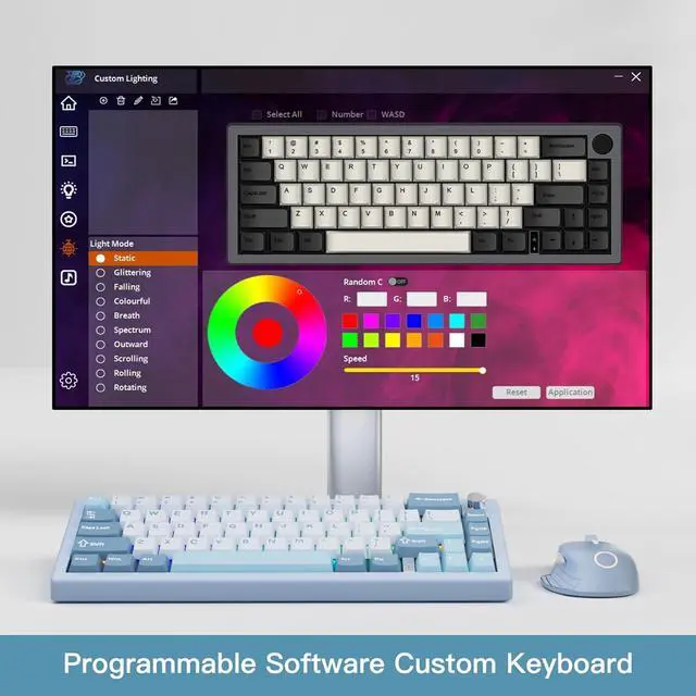 Alt view image 6 of 7 - BOYI GMK67 65% Mechanical Keyboard,Hot-Swappable BT5.0/2.4G/Type-C Tri-Mode Wireless RGB Gasket Mounted Customized South-Facing LED Kit Keyboard (Blue-White)