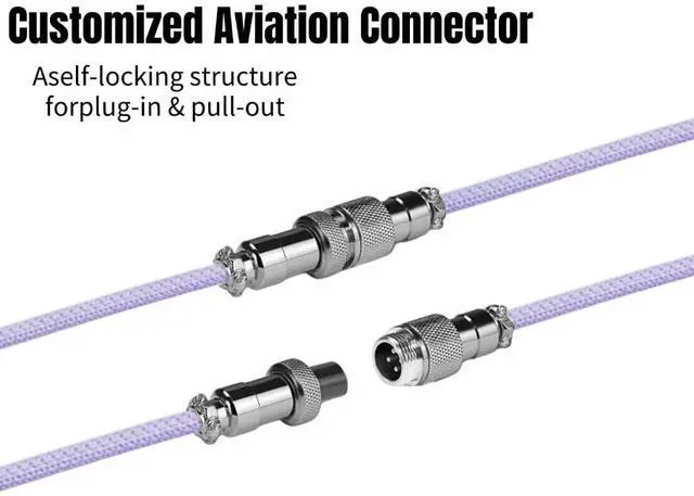 Alt view image 5 of 6 - USB C Coiled Keyboard Cable - Gaming Keyboard Coil Cord ,Custom Type Braided Mechanical Keyboard Cable With Detachable Metal Aviator Wire, 1.5M USB-C to USB-A, Computer Decoration Keyboard Wire Purple