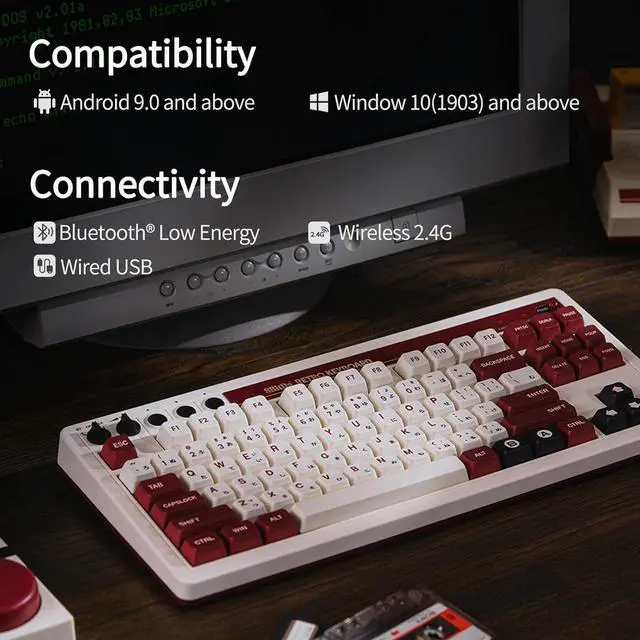 Alt view image 2 of 6 - AKNES 8Bitdo Retro Mechanical TKL Keyboard, Hot Swappable with 87 Keys, Dual Programmable Buttons, Bluetooth / 2.4G / USB-C for Windows and Android - Fami Edition