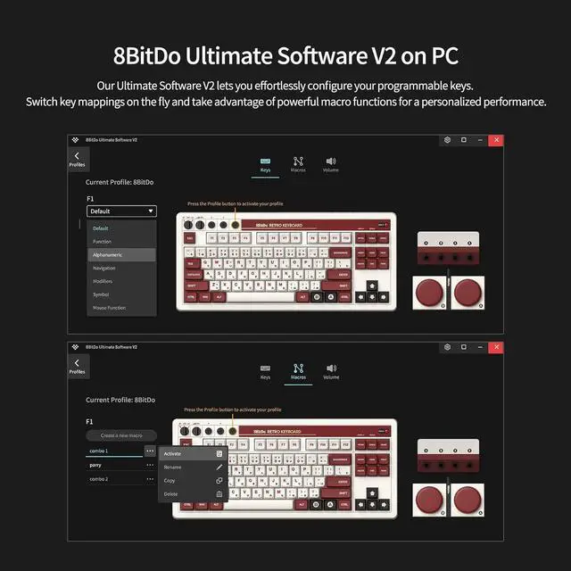 Alt view image 6 of 6 - AKNES 8Bitdo Retro Mechanical TKL Keyboard, Hot Swappable with 87 Keys, Dual Programmable Buttons, Bluetooth / 2.4G / USB-C for Windows and Android - Fami Edition