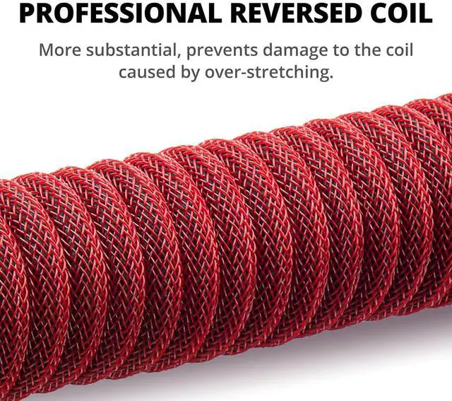 Alt view image 2 of 7 - GUNMJO Pro Custom Coiled USB C Cable for Gaming Keyboard, Double-Sleeved Mechanical Keyboard Cable with Detachable Metal Aviator, 1.5M USB-C to USB-A, Red Color