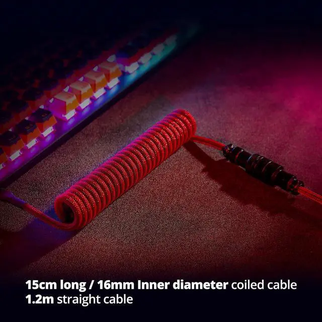 Alt view image 5 of 7 - GUNMJO Pro Custom Coiled USB C Cable for Gaming Keyboard, Double-Sleeved Mechanical Keyboard Cable with Detachable Metal Aviator, 1.5M USB-C to USB-A, Red Color