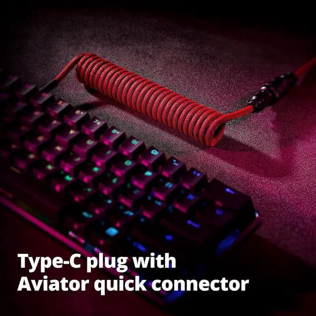 Alt view image 4 of 7 - GUNMJO Pro Custom Coiled USB C Cable for Gaming Keyboard, Double-Sleeved Mechanical Keyboard Cable with Detachable Metal Aviator, 1.5M USB-C to USB-A, Red Color