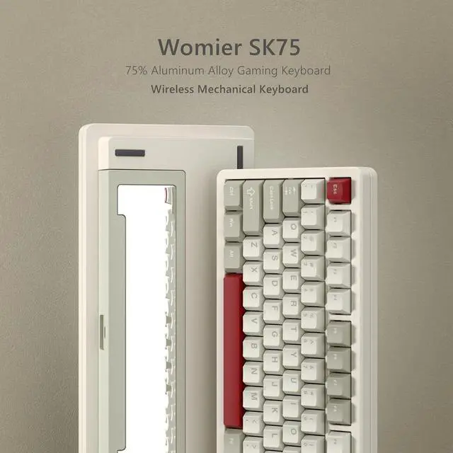 Alt view image 2 of 6 - Womier SK75 75% Keyboard with Full Aluminum Wireless Mechanical Gaming Keyboard, VIA Custom Pre-lubed POM Switches RGB Creamy Gaming Key Board, 3-Modes Gasket Hot Swappable, White-1