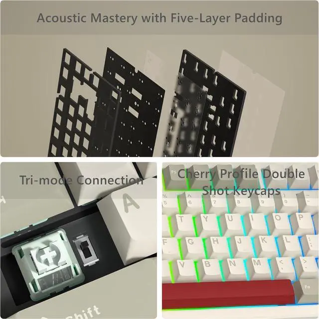 Alt view image 4 of 6 - Womier SK75 75% Keyboard with Full Aluminum Wireless Mechanical Gaming Keyboard, VIA Custom Pre-lubed POM Switches RGB Creamy Gaming Key Board, 3-Modes Gasket Hot Swappable, White-1