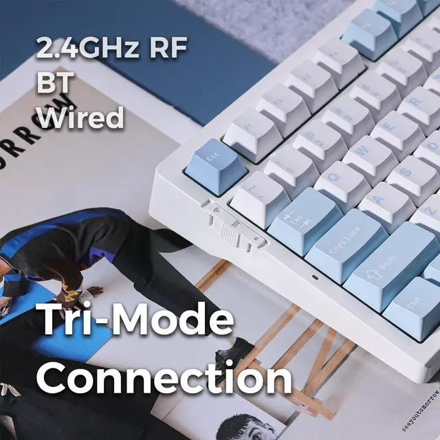 Alt view image 5 of 6 - G75 Pro Wireless Mechanical Keyboard, 75% Layout, Gasket Mounted, 5 Layers Dampening,RGB Backlit, 2.4GHz/BT/Wired Tri-Mode, Hot Swappable (Blue, Cabbage Tofu Switch)