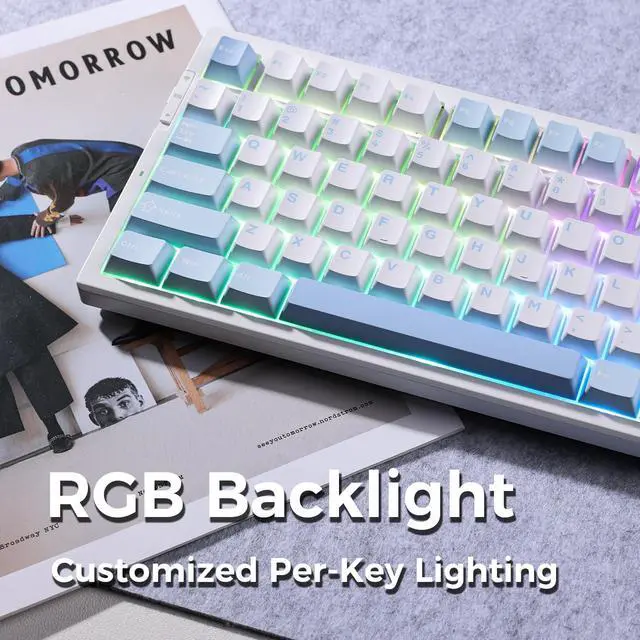 Alt view image 6 of 6 - G75 Pro Wireless Mechanical Keyboard, 75% Layout, Gasket Mounted, 5 Layers Dampening,RGB Backlit, 2.4GHz/BT/Wired Tri-Mode, Hot Swappable (Blue, Cabbage Tofu Switch)