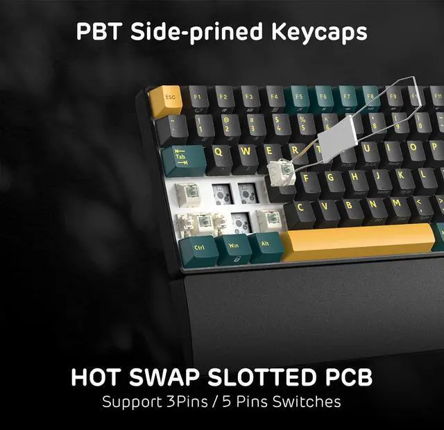 Alt view image 6 of 7 - RK ROYAL KLUDGE RK96 RGB Limited Ed, 90% 96 Keys Wireless 3-Mode BT5.0/2.4G/USB-C Hot Swappable Mechanical Keyboard w/Wrist Rest, Volume Control, Software, Massive Battery, RK Viridian Switch