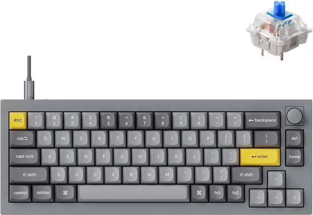 Main image of Keychron Q2 Wired Custom Mechanical Keyboard Knob Version, 65% Layout QMK/VIA Programmable Macro with Hot-swappable Gateron G Pro Blue Switch Double Gasket Compatible with Mac Windows Linux (Grey)